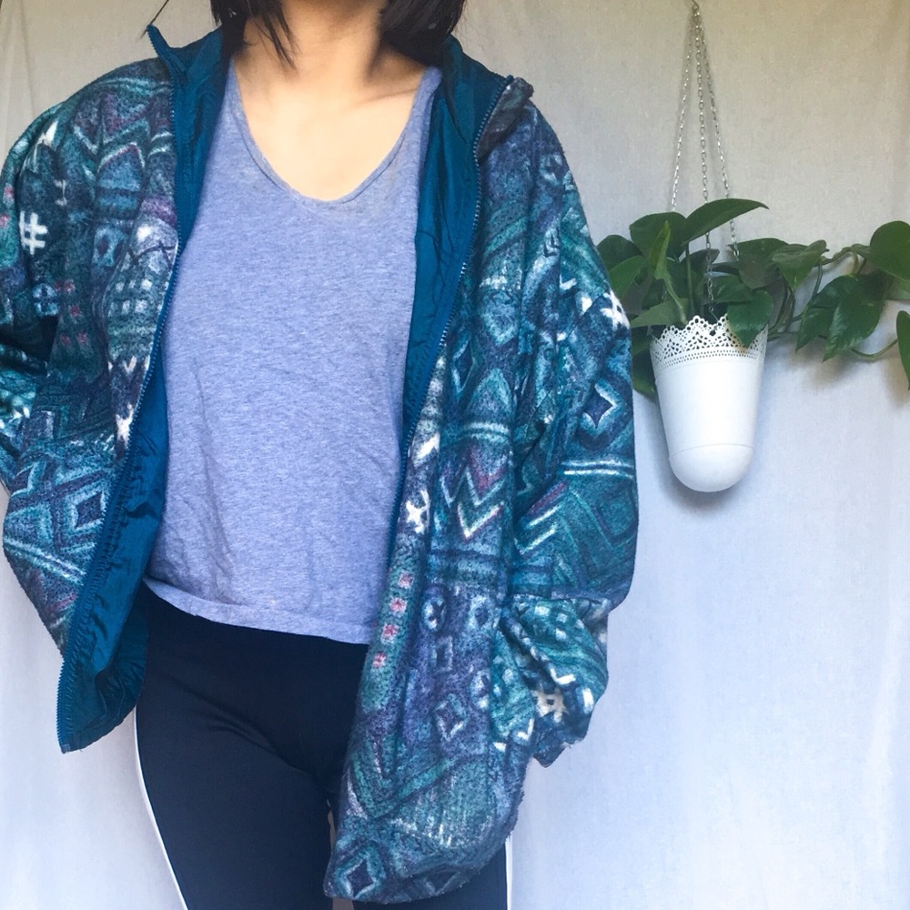 REVERSIBLE Windbreaker Fleece Vintage 80s/90s M/L